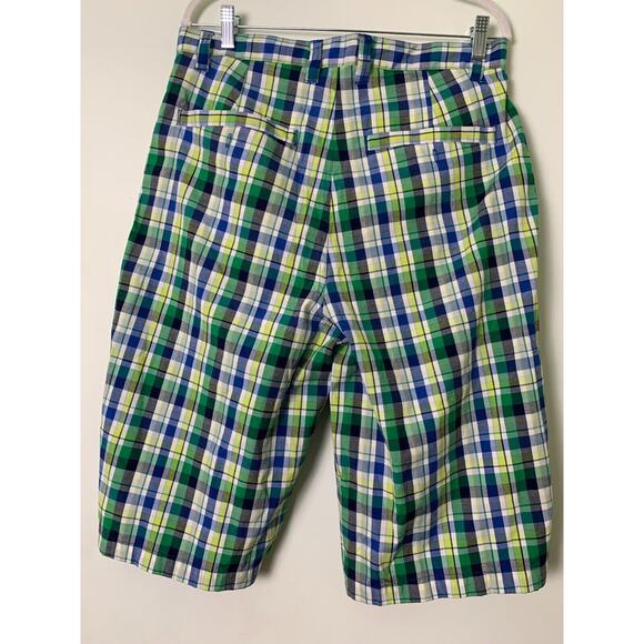 PJ Mark Plaid Green Blue Yellow Baggy Hip Hop Flat Front Shorts Size 34 - Picture 2 of 6